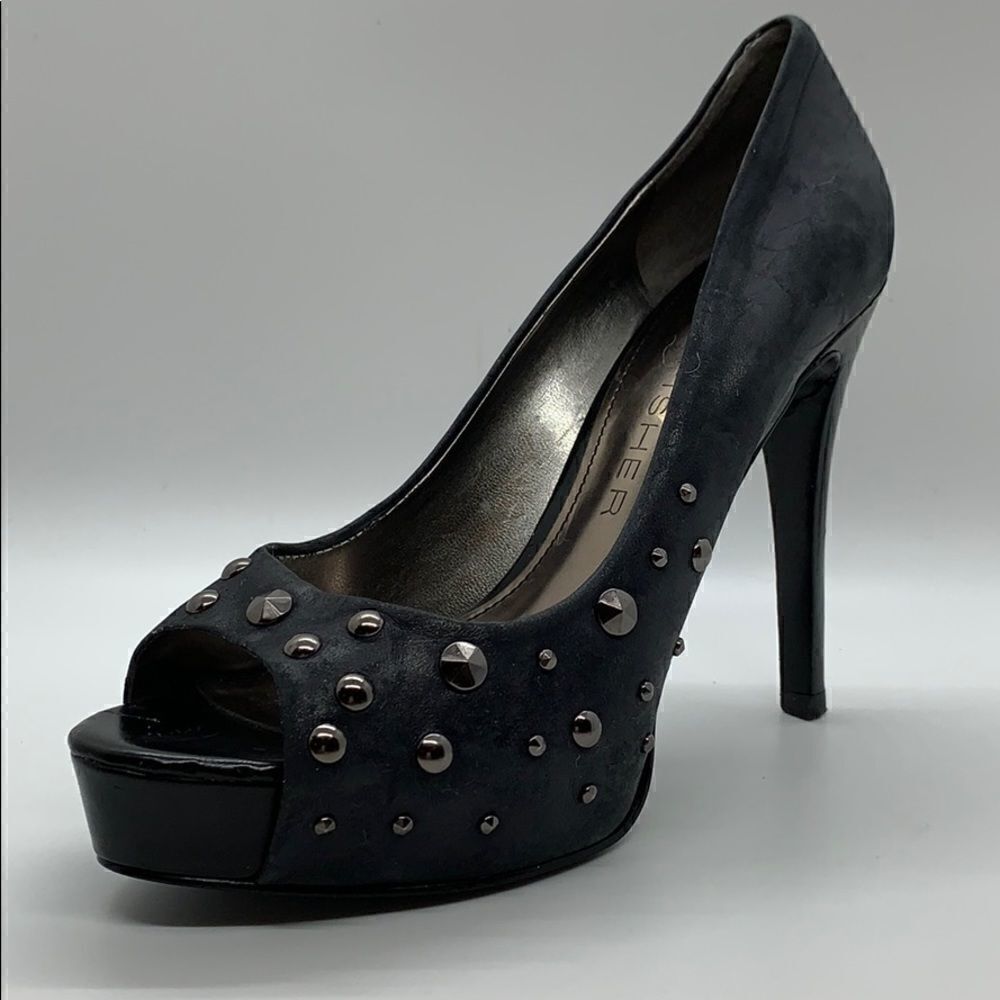 Marc Fisher Horry black studded peep toe heels